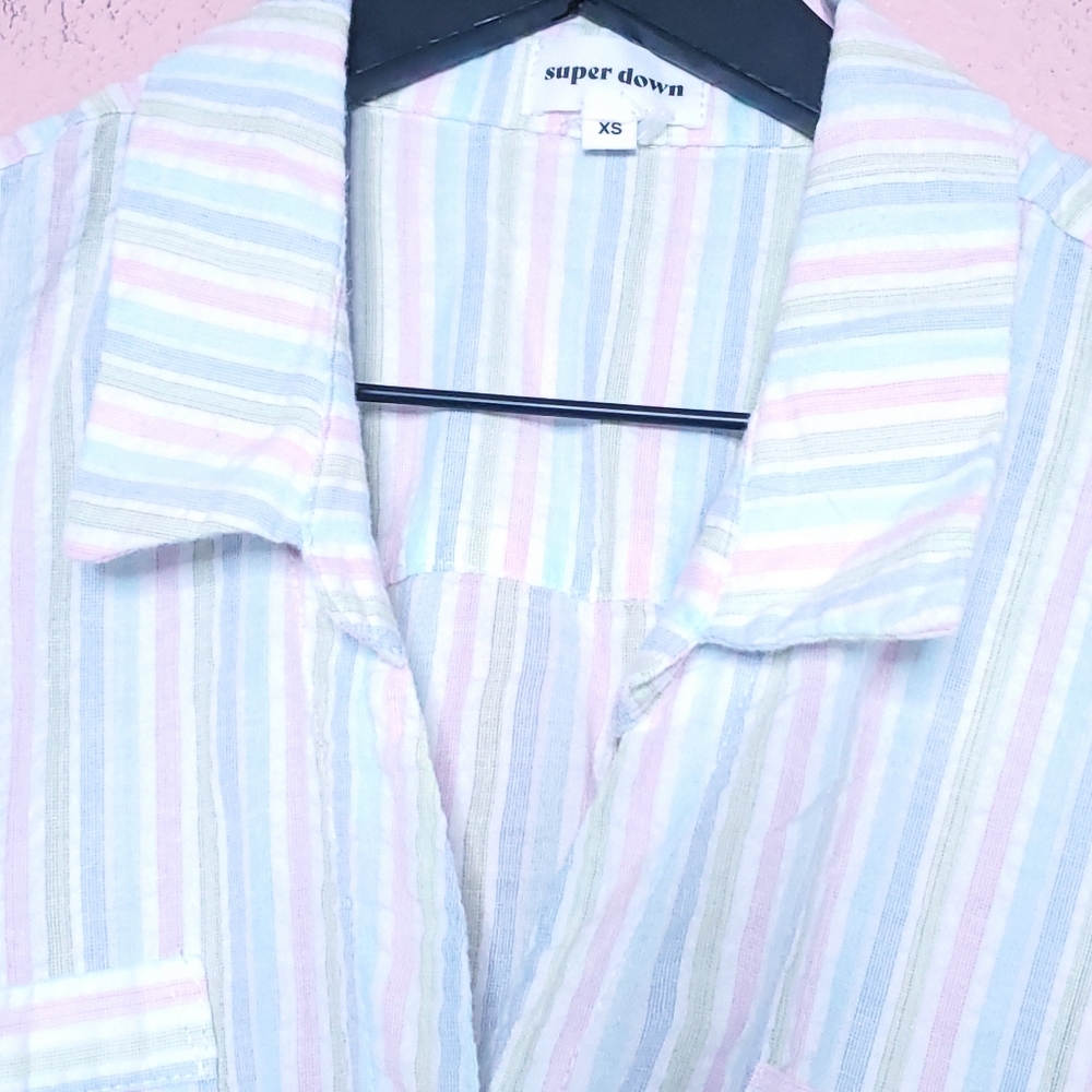 Superdown Damion Rainbow Pastel Button Down Shirt - image 6